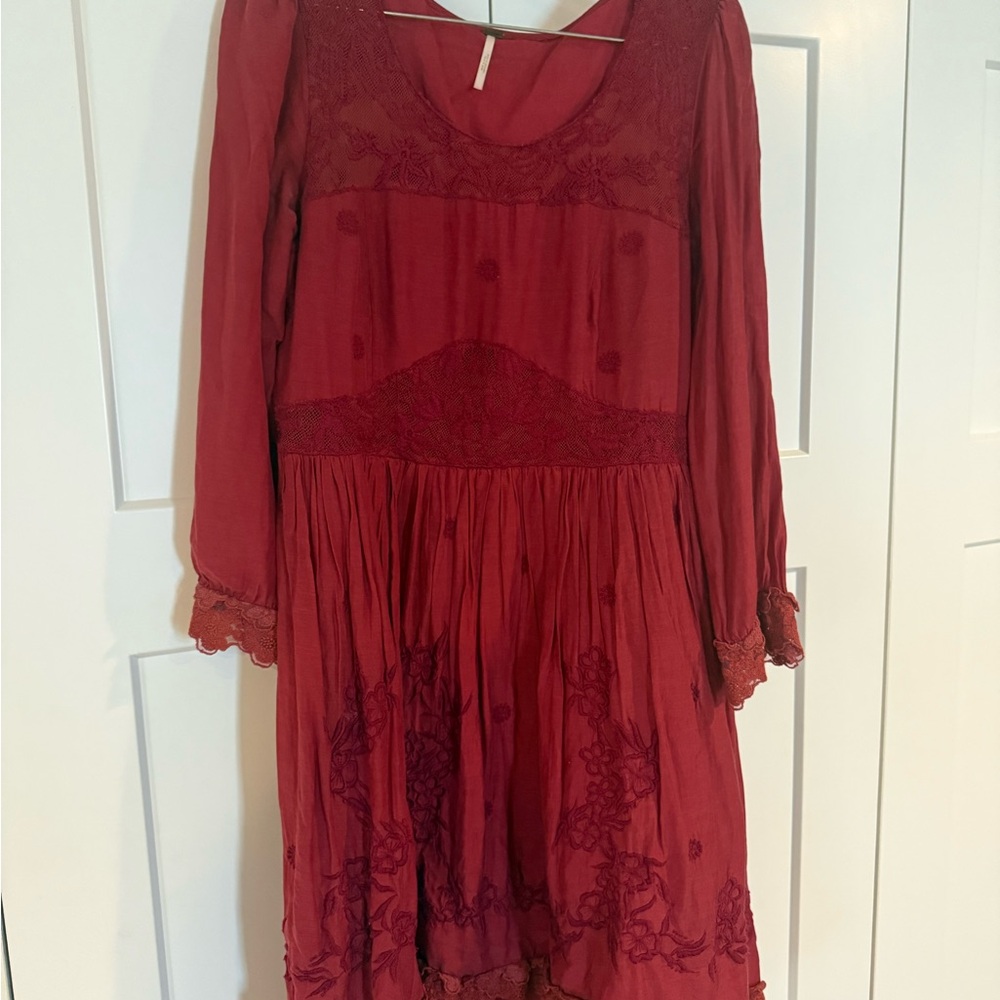 Free People Burgundy Long Sleeve Dress